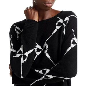 NWT Aqua 100% Cashmere Sweater Black White Bow Size XS